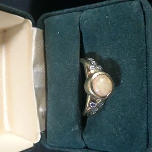 Genuine Ethiopian Opal and Tanzanite Ring sz8. 14K Gold Plated. .925